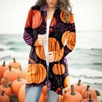 Lilgiuy ženski vintage kardigan plus veličina otvorenih prednjih vrhova Gothic Halloween Print Lable Fall bluza Nošenje plaže