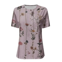 Ženske bluze Ležerne prilike modnog cvijeta tiskani tasteri o vratu kratkih rukava majica bluze ljetni vrhovi žene