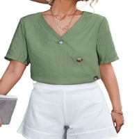 Avamo Ljeto dugmad V izrez Bluza za žene Kratki rukav Basic Tunic Tee Solid Color Loot Fit Majica Plaža