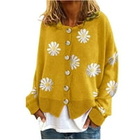 Gakvbuo Slatki džemperi za žene Y2K cvjetni print pleteni kardigan džemperi s dugim rukavima V CAT DRECT