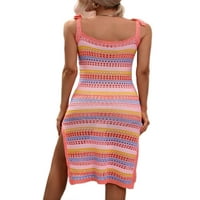Voguele Women Ljeto Plaže Sundress Striped Midi haljine haljina bez rukava Bohemian casual narandžasti