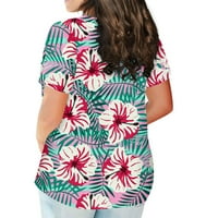 Ženske plus size Crew vrat modni cvjetni ženski kratki rukav labav bluza T-majice zelena 2xl