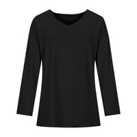 APEPAL WOMENS Dugi rukavi V-izrez obični jeseni zimski majice crne s