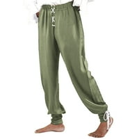 Muške modne ležerne printerene lanene elastične pojaseve pantalone Casual Hlače Green XL