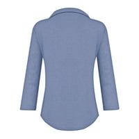 Vrhovi za žene s dugim rukavima V majica izrezana bluza sa labavim tunikom plava l