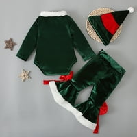Odeerbi Božićna odjeća za dječake Djevojke Trodijelna dječja zimska majica dugih rukava + zvona + šešir