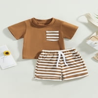 Qinghua Toddler Baby Boy Summer Odeća kratkih rukava Majica TOP Striped Jogger Shorts Herts Outfits