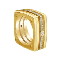 0. Carat princeza i okrugli rezani bijeli prirodni dijamantski vjenčani vjenčani prsten u 14K čvrstog žutog zlata