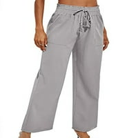 Dame obične solidne boje duge hlače za žene čipke pamučne posteljine pantalone sa džepovima uredskog