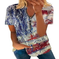 Luxplum dame Ljeto vrhovi američka zastava majica V izrez majica casual tunika bluza za odmor u pulover