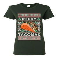 Divlji Bobby veseli Tacomas Holiday Taco Lover Ugly Božićni džemper Žene Grafički tee, Šumska zelena,