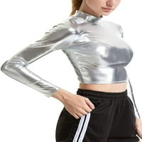 Codeop Ženska sjajna metalna tekućina gornji dio seksi dugih rukava Turtleneck Top Sparkly Rave majica