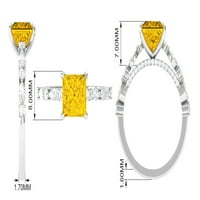 Princeza rezani laboratorij odrasli žuti safirni solitaire prsten s moissine, 14k žuto zlato, SAD 11.50