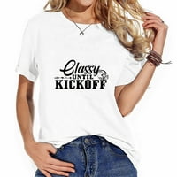 Elegantno dok kickofffffy fudbal ženska grafička majica, povremeni i udobni kratki rukav