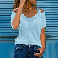 Košulje za žene hladne vrhove ramena za žene Ljeto kratki rukav čipke V izrez T košulje Elegantne casual
