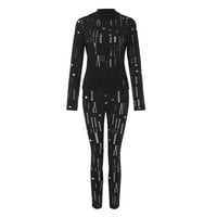 Žene TUXEDO odijelo Ženske bljeskalice s dugim rukavima Crne rastezmerne mreže Bodycon pantalone postavljaju