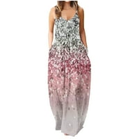 Ženska cvjetna ljetna haljina V izrez sa ramena A-line Boho Maxi haljina špageta remena Boho kauzalna