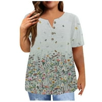 Modna majica s kratkim rukavima Okrugli vrat Plus veličina Majica Vintage Ispiši vrh, siva, xxxxl
