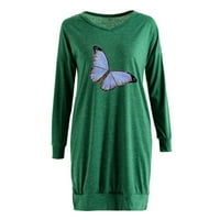 Bluze za žene modni pad vrhovi novi labavi leptir s dugim rukavima tiskani s podijeljenim džepom V-izrezom