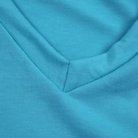 Byppter majice za žene valjane ljetne majice s kratkim rukavima s džepnim majicama TOP V izrez s plavom