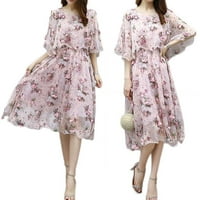 Cvjetna ženska modna šifonska haljina Ljeto Srednja dužina mala svježa trodimenzionalna cvijeta ženska suknja za odmor haljina s