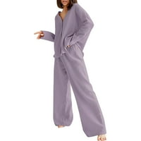 Yueulianxi dame modni čvrsti boja pamučna majica dugih rukava pijamas pidžamas dva seta