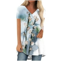 Ženska modna casual s clotora V-izrezom Labavi slikarska majica kratkih rukava Top bluza Radna bluza,