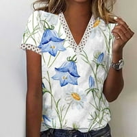 Giligiliso ženski ljetni V-izrez čipkasti patchwork kratkih rukava casual top bluza