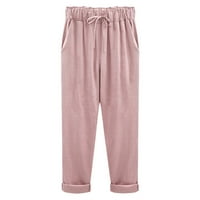 Brglopf ženske kaprione hlače izvlačenja elastične struine pantalone casual radne hlače rastezanje mekih labala sa džepovima