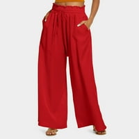 Strunđati Ženske ljetne ležerne hlače za široke noge Elastične struke Izvlačenje labavim hlače sa džepom