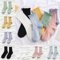 Ženske čarape za gležnjeve pletene čipke ruffle sock pune boje casual čarape