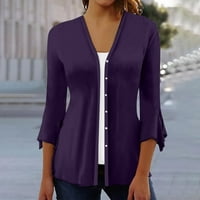 Yyeselk ženske bluzes Dressy casual gumb gore V-izrez rukava Tundy Trendy kontrastni u boji Ljetne dame