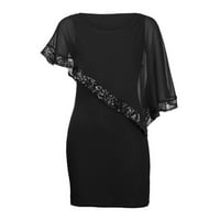 Ljetne haljine za žensko rukav kratki slobodno vrijeme A-line ispisane okrugle dekoltene haljine crne