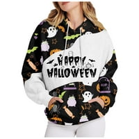 Apepal ženski povremeni Halloween neregularni print dugih rukava labav kapuljač s kapuljačom s kapuljačom top crni l