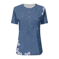 Farstey gumb up bluze za žene ljetne kratke majice kratkih rukava sa džepom casual cvjetnim tiskarskim