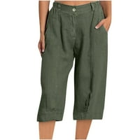 PBNBP Capri pantalone za žene Ljeto Plus size Pamuk posteljina Ležerne prilike Stretch Solid Boja visoka