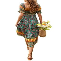 Ženska ljetna boemska haljina, kratki rukav dlačni prsni prsi cvjetni uzorak boho stil Jedna kolač za