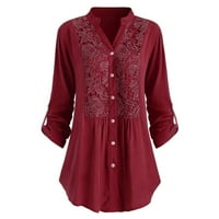 Ženske moderske majice Dugi rukav Leisure Henley Button-down plus veličina vrhova crvena xl
