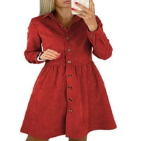 Nizieer Women Mini haljina spuštane kratke haljine V izrez labav dugi rukav crveni m