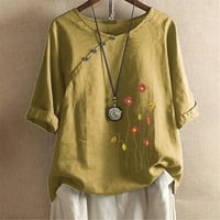 Majice za žene plus veličina cvijeća labava posada Cvjetni ispis Dugme Polupansion Vintage bluza Top