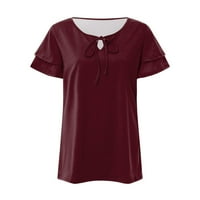 Ženski vrhovi ženske ljetne vrhove ruffle kratki rukav v izrez bluze za izrez Flowy T majice Top Wine L l