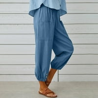 Široke pantalone za žene za žene Ljeto Jesen Ležerne prilike pamučne posteljine elastične struke Capris