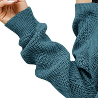 Ženski vrhovi ženski V-izrez Čvrsta boja čipkasti patchwork pleteni pulover labav dugih rukava