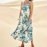 Ljetne haljine za žensku odjeću bez rukava V-izrez sunčana haljina cvjetna sa džepom zelena 5xl