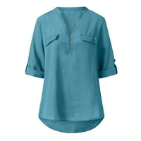 Majice Levmjia za žene Trendi ljetni i proljetni vrhovi V-izrez dugih rukava Zip Casual Tunika Bluza
