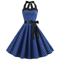 CLlios Fashion Womens Line Flare Vintage haljina Halter Bowknot Prom Swing kratki rukav Polka Dot Printing