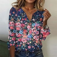 Žene plus veličina za čišćenje žene Vintage čipkasti patchwork luk v-izrez Tri četvrtine bluze vrhunske