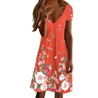 Ženska ljetna haljina casual v izrez cvjetni ispisani haljina kratkih rukava na plaži