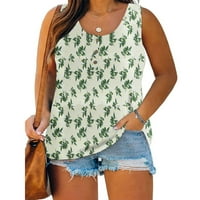 Drindf Plus majice za žene Ljeto dugme CREW izrez Tunika TOP Ležerna bluza bez rukava bez rukava Comfy