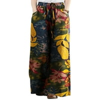 HAITE WOOD DOLES HIGHH struk pantalone cvjetne tiskane duge hlače Ljeto pamučno posteljina pant salon